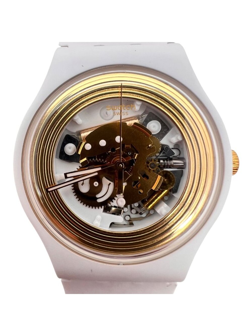 Swatch Golden Rings White Watch Skeleton Dial Swiss Made Water-Resistant Battery